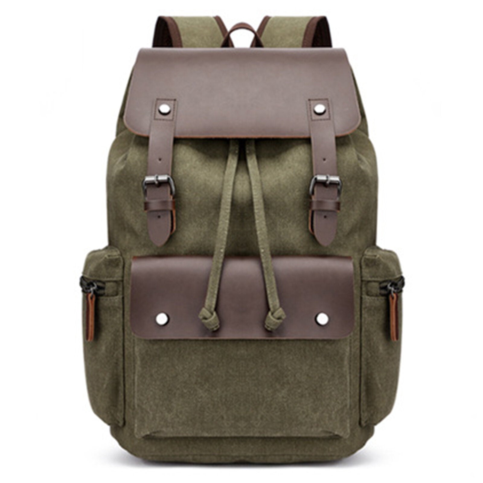 Men Washed Canvas Casual Backpack Large Capacity Drawstring Cover Backpack Laptop Bag