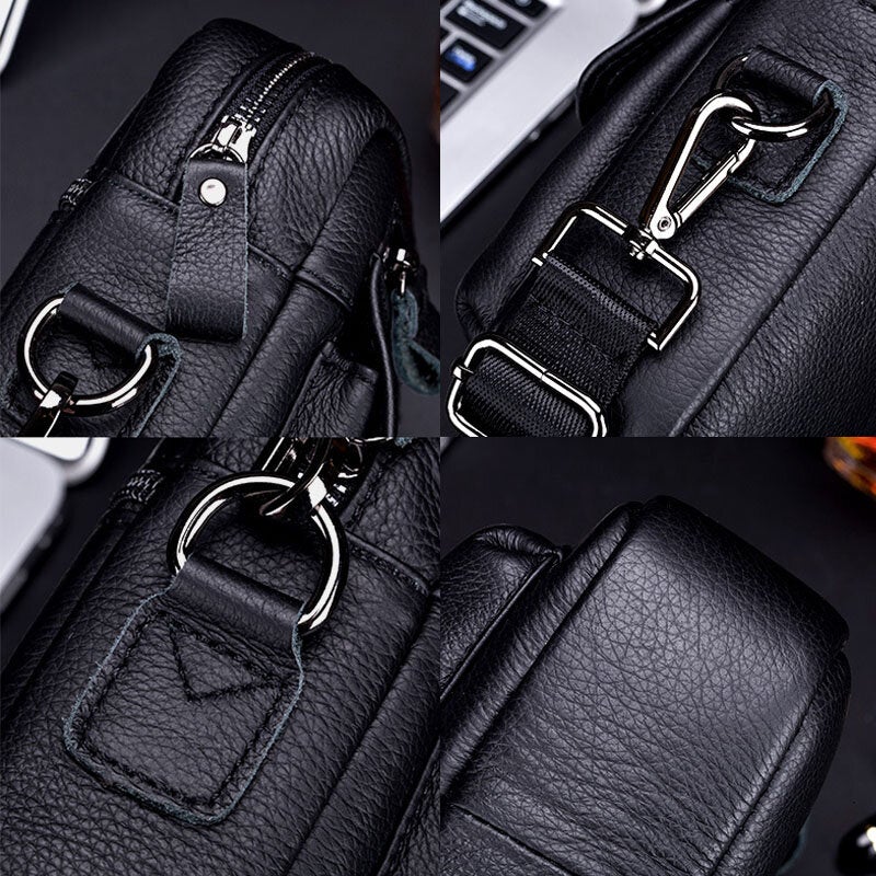 Men Genuine Leather Waterproof Multifunction Multi-Layers Crossbody Bag