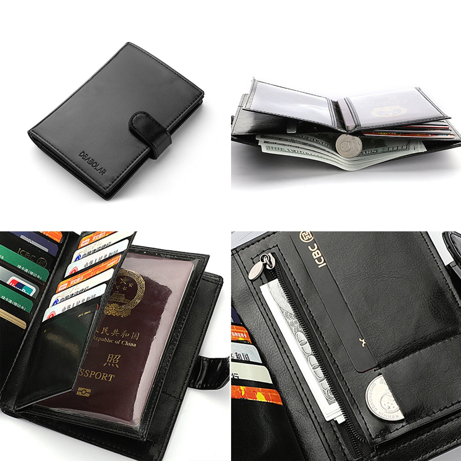 Men Faux Leather Multifunctional Wallet Multi-Card Slot Wallet Portable Multiple Card Slot Passport Storage Wallet