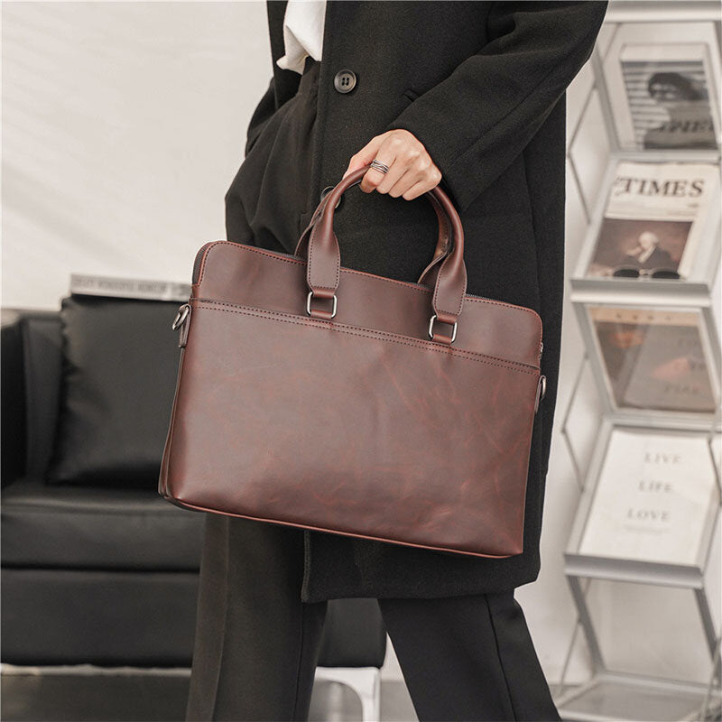 Men Vintage Faux Leather Multi-Carry Large Capacity Solid Color Briefcase Handbags Business Crossbody Bag