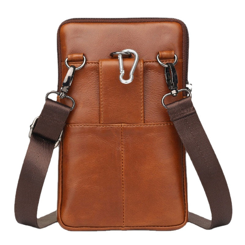 Men Genuine Leather Cowhide Vintage Business 6.5 Inch Phone Bag Crossbody Bag Waist Bag Sling Bag