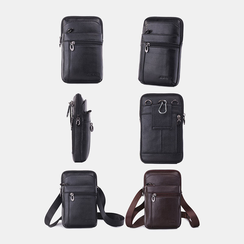 Men Genuine Leather 7 inch Phone Bag Waist Bag Belt Bag Shoulder Bag Crossbody Bag