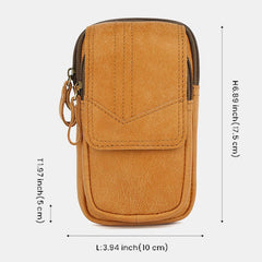 Men Soft Leather Double Layer 6.5 Inch Phone Bag Waist Retro Casual Wear Resistant Running Belt