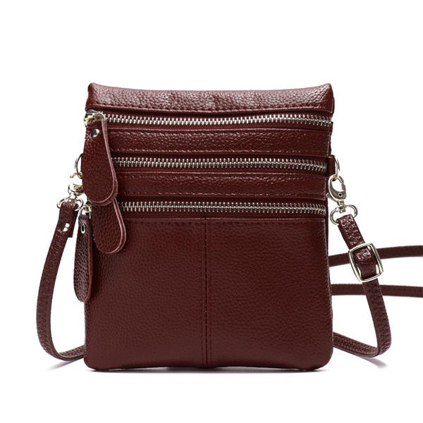 Women Genuine Leather Multi-Function Phone Bag Solid Crossbody Bag