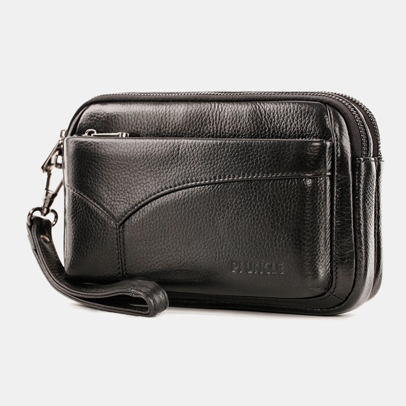 Men First Layer Cowhide Multi-pocket Horizontal Clutch Bags Retro Large Capacity 6.5 Inch Phone Bag