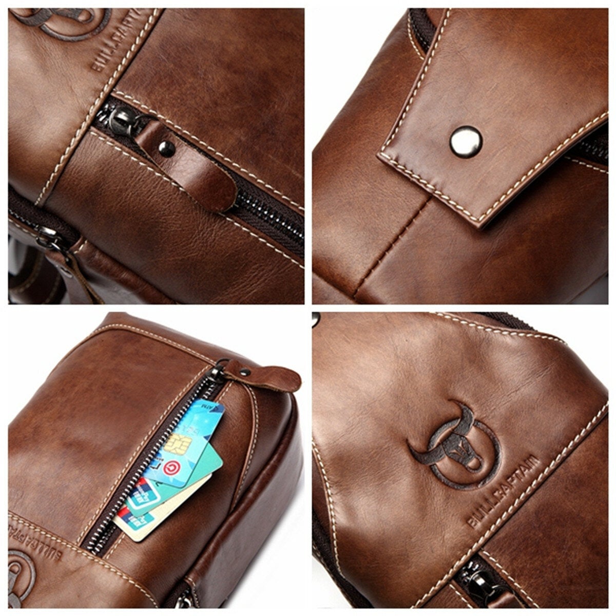 Men Genuine Leather Wear Resisting Textured Business Casual Brown Black Chest Bag Shoulder Crossbody