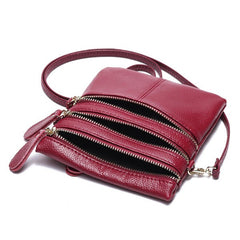 Women Genuine Leather Multi-Function Phone Bag Solid Crossbody Bag