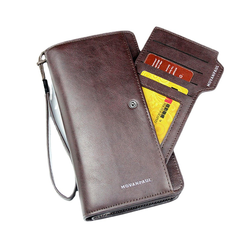 Men Faux Leather Long Wallet Business Money Zipper Wallet