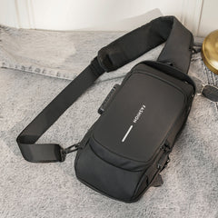 Men Oxford Cloth Anti-theft Lock Large-capacity USB Charging Multifunctional Casual Messenger Bag Chest Bag