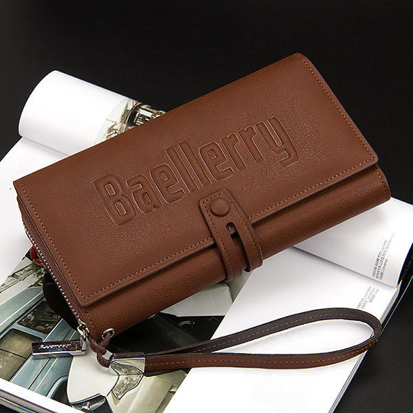 Mens Business Clutches Bag Vintage Long Purse 16 Card Slots Card Holder Wrist Handbag