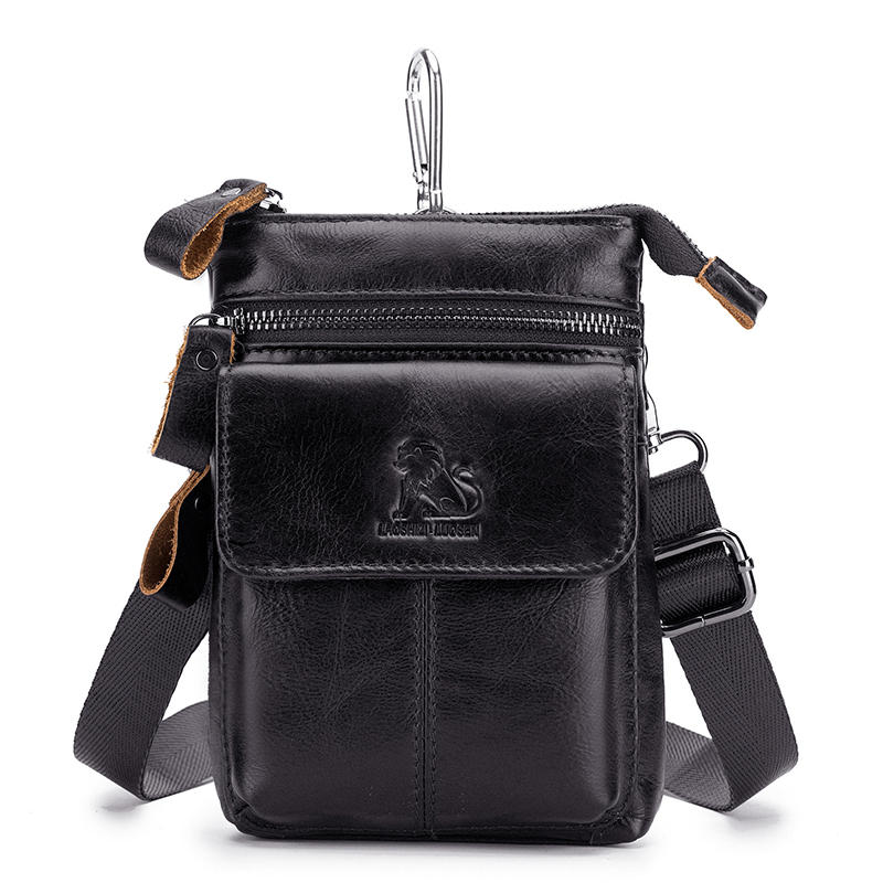 Men Genuine Leather Multi-carry Crossbody Bag Cowhide Waist Bag