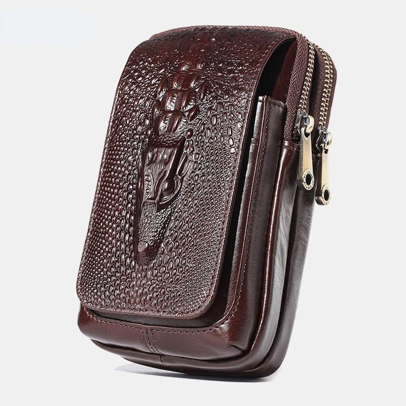 Men Genuine Leather Casual Multifunctional Phone Bag Waist For Outdoor