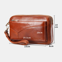 Men First Layer Cowhide Multi-pocket Horizontal Clutch Bags Retro Large Capacity 6.5 Inch Phone Bag