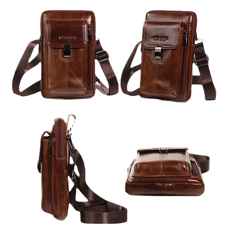 Men Genuine Leather 6.5 Inch Phone Bag Holder Belt Bag Waist Bag Crossbody Bag Shoulder Bag