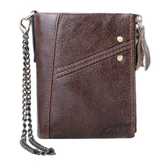 Men Genuine Leather RFID Blocking Anti-theft Retro Business Double Zipper Card Holder Wallet