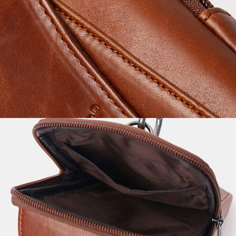 Men Genuine Leather Vintage Multi-card Slot 6.5 Inch Mini Phone Bag Crossbody Bag Waist Bag Cowhide Bag