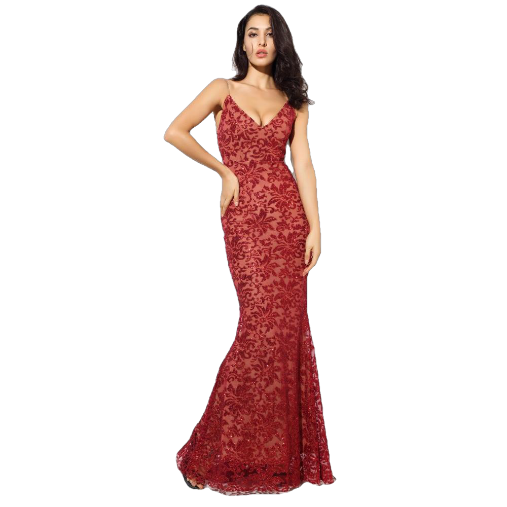 Floral Deep V-Neck Open Back Long Dress