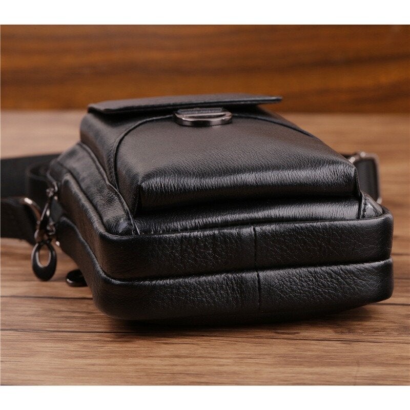 Men Genuine Leather Large Capacity Multifunction Waist Bag Crossbody