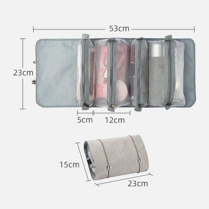 Women 4 In 1 Large Capacity Foldable Detachable Leather Waterproof  Storage Wash Bag