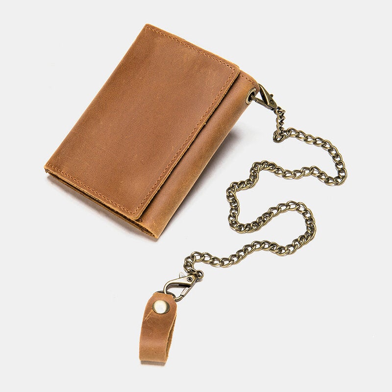 Leather RFID Solid Color Business Retro Personality Style Multi-slot Card Holder Wallet With Chain