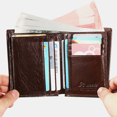 Men Genuine Leather RFID Anti theft 15 Card Slots Bifold Wallet Purse