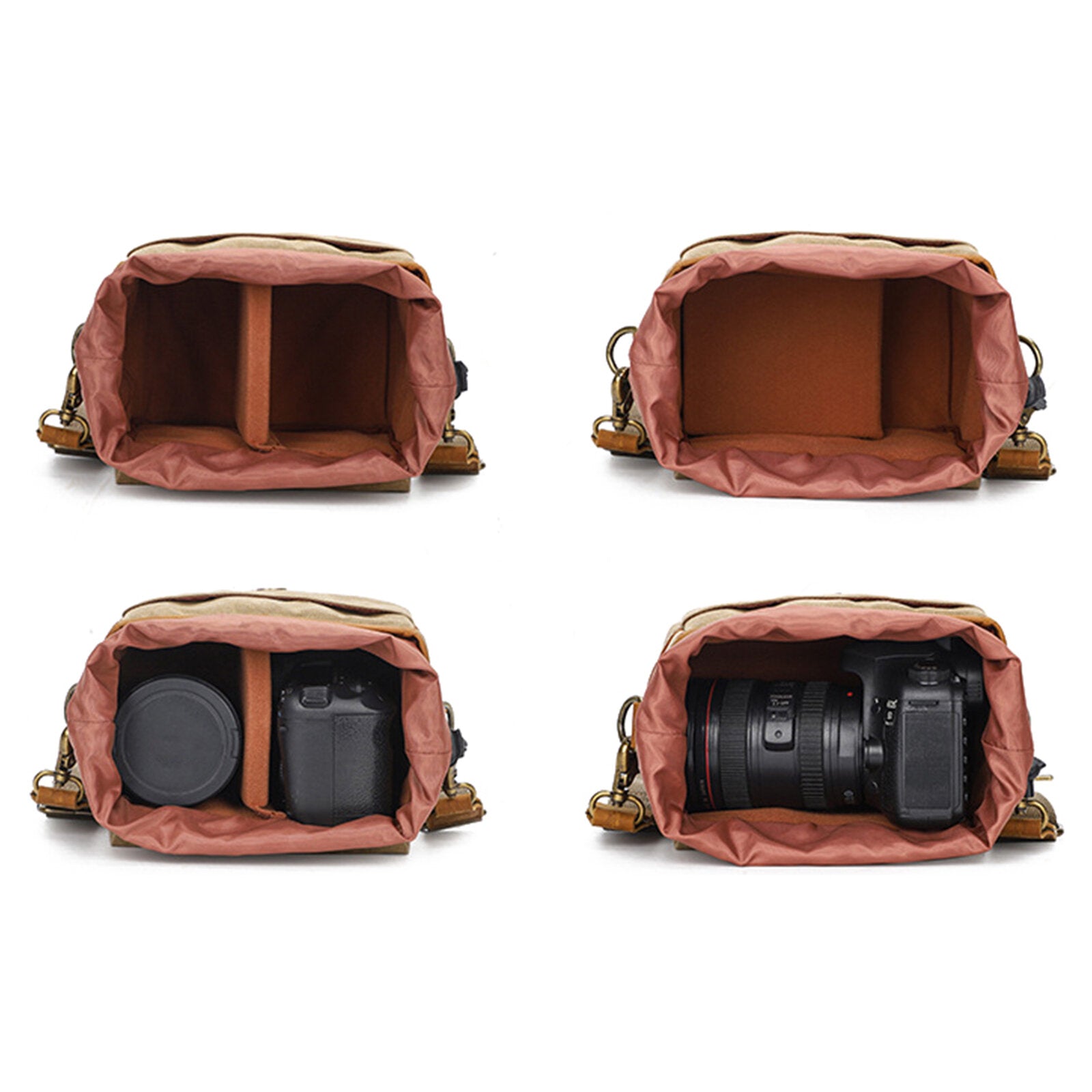 Men Canvas Waterproof Wear-resistant DSLR Camera Bag Shock-absorbing Compartment Magnetic Buckle Shoulder Bag Waist Bag