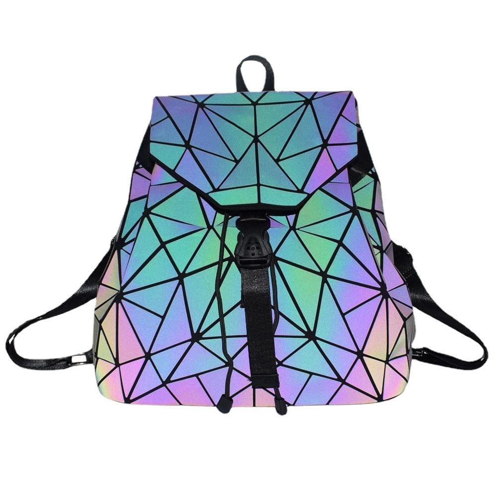 New Women Laser Luminous School Backpack Geometric Shoulder Bag Folding Student Bags For Teenage Girl