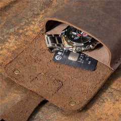 Men Genuine Leather Vintage 5.5 Inch Phone Bag Outdoor Cowhide Waist With Olecranon Buckle