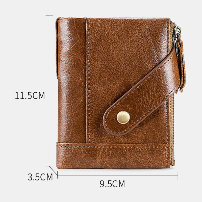 Men Genuine Leather RFID Anti-magnetic Wallet Purse Bifold Double Zipper Coin Purse Card Case