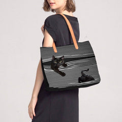 Women Canvas Large Capacity Stripe Three-dimensional  Cartoon Handbag Shoulder Bag