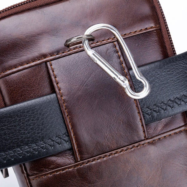 Men Genuine Leather Belt Bag Vintage Phone Pouch Multi-function Fanny pack