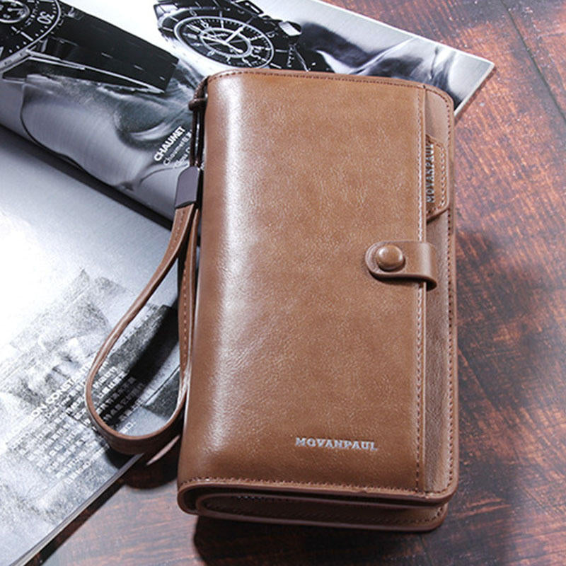 Men Faux Leather Long Wallet Business Money Zipper Wallet