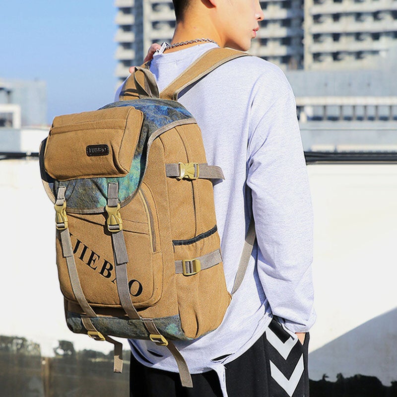 Men Canvas Large Capacity Tactical Outdoor Travelling 14 Inch Laptop Bag School Backpack