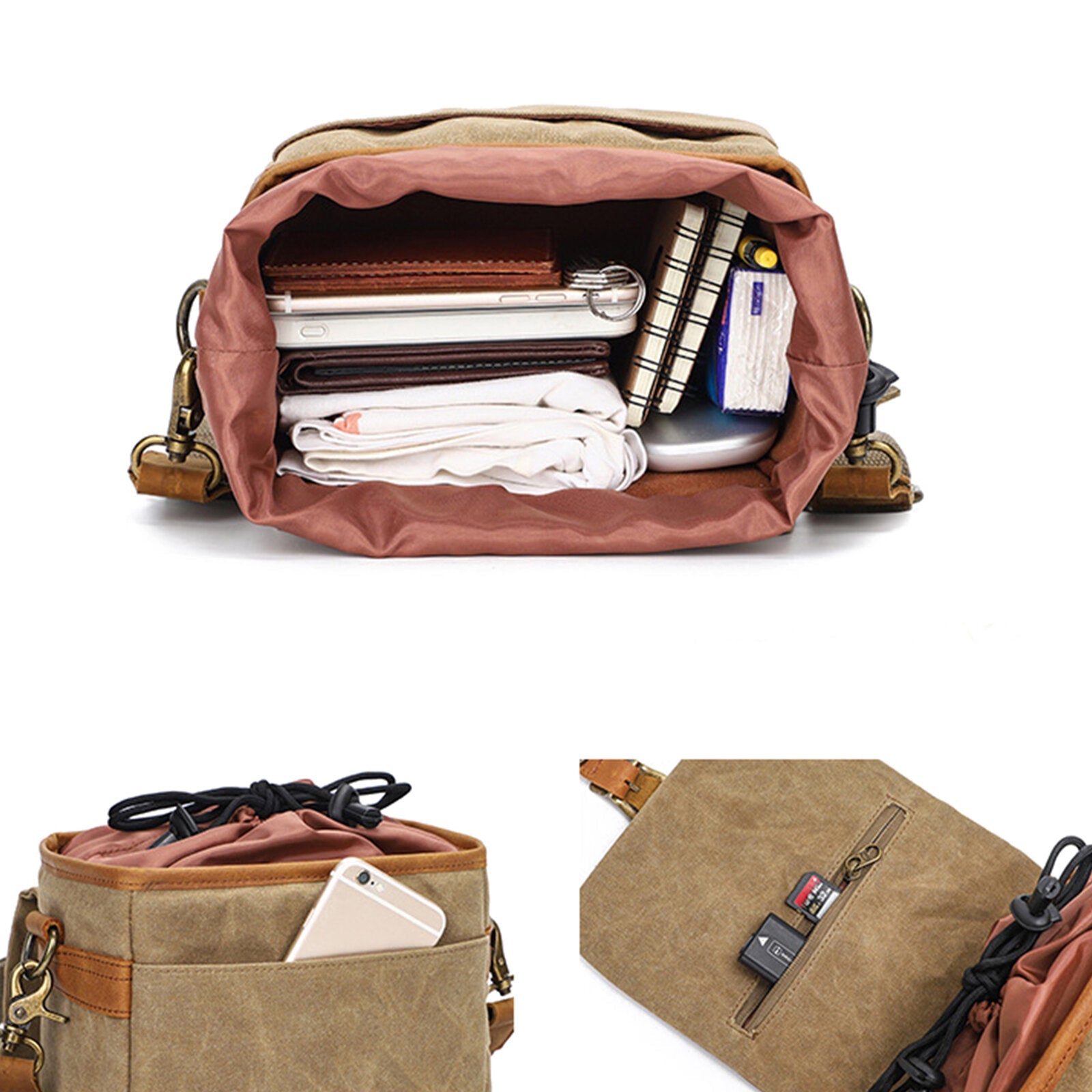 Men Canvas Waterproof Wear-resistant DSLR Camera Bag Shock-absorbing Compartment Magnetic Buckle Shoulder Bag Waist Bag