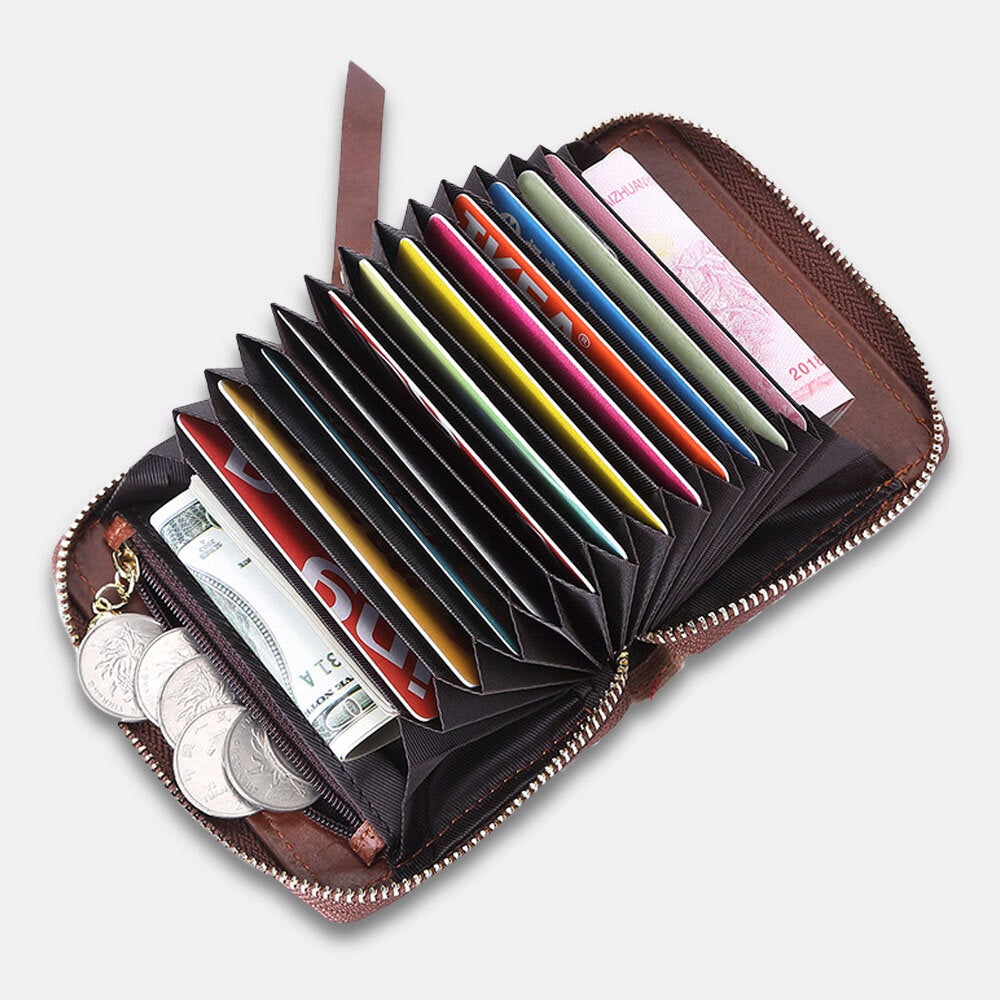 Men Genuine Leather Retro RFID Anti-theft Multi-card Slot Organ Card Holder Coin Purse Wallet