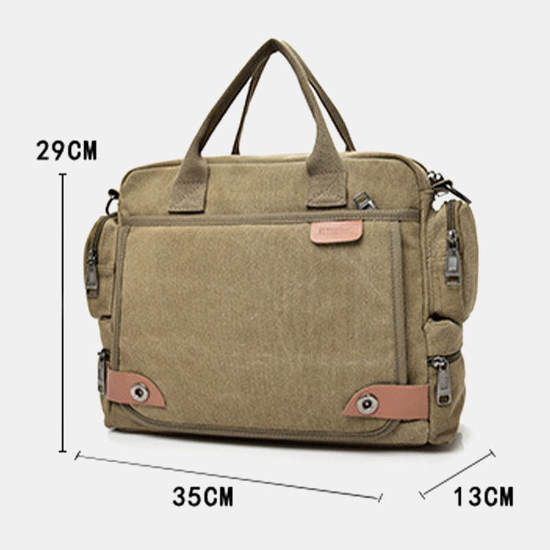 Men Canvas Large Capacity Multi-pocket Casual 13.3 Inch Laptop Bag Crossbody Bags Shoulder Bag Briefcase