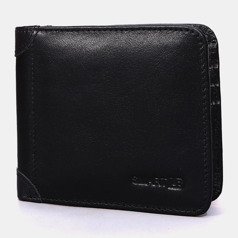 Men Bifold Short First Layer Cowhide Wallet Multi-card Slot Card Case Money Clip Coin Purse