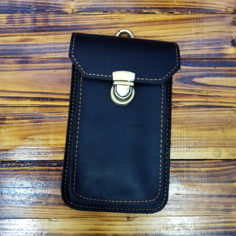 Men Genuine Leather 5.5 6.5 Inch Phone Bag Leather Hanging Waist