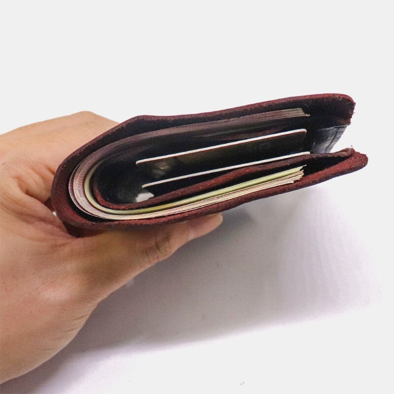 Men First Layer Cowhide Fold Wallet Simple two-card Slot Card Holder Money Clip Coin Purse