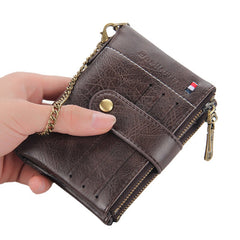 Men PU Leather Short Bifold Double Zipper Multi-card Slot Card Holder Retro Coin Purse Money Clip Wallet