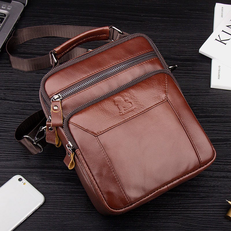 Men Genuine Leather Multi-pocket Multifunction Crossbody Bag Handbag Sling