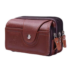 Men PU Leather Three-Layers Multifunction Waterproof Vintage Business 5.8 Inch Phone Bag Waist Bag