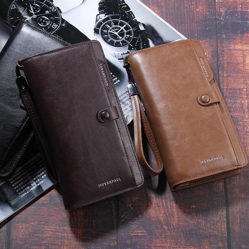 Men Faux Leather Long Wallet Business Money Zipper Wallet