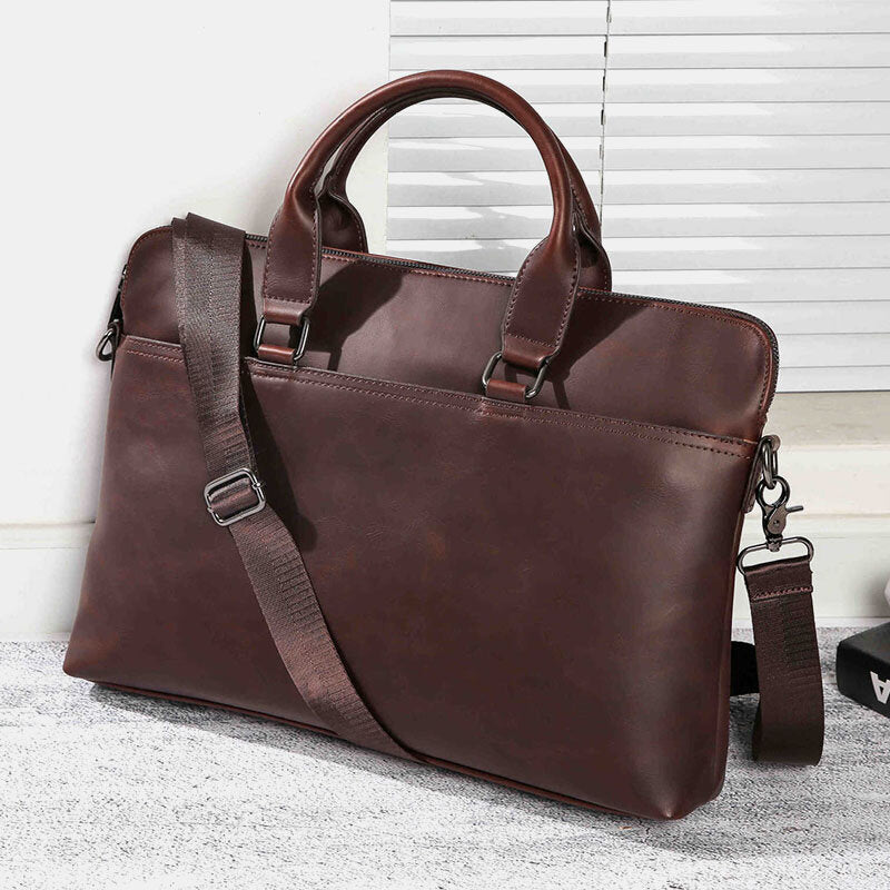Men Vintage Faux Leather Multi-Carry Large Capacity Solid Color Briefcase Handbags Business Crossbody Bag