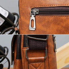 Men's Vintage PU Leather Crossbody Bag - Large Capacity, Zipper Decor, Shoulder Handbag