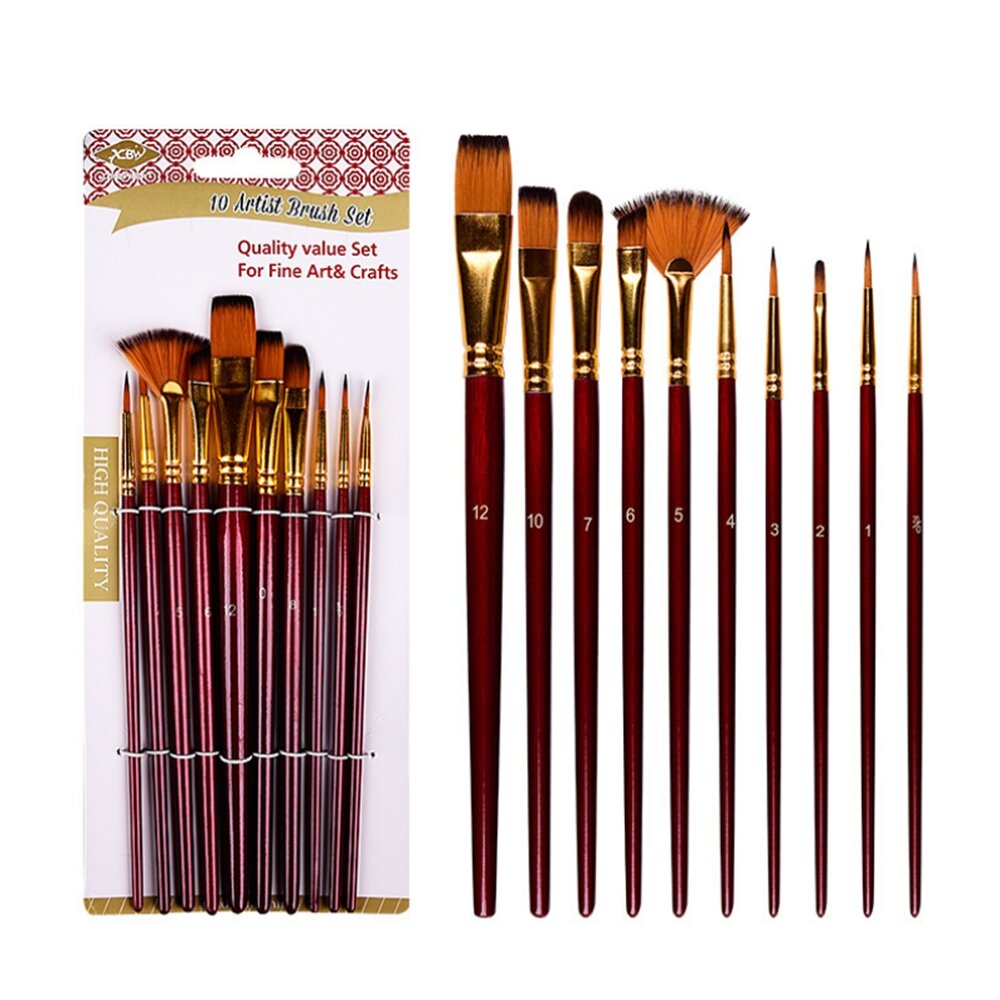 10 Pcs Painting Brush Mixed Head Nylon Brush Combination Set Oil Painting Profession Art Supplies