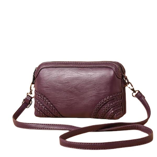 women vintage soft faux leather crossbody bag solid double layer shoulder bag