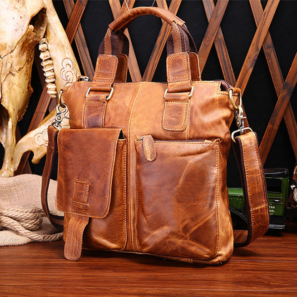 Retro Mens Bag Fashion Business Handbag Durable Real Leather Shoulder Bag