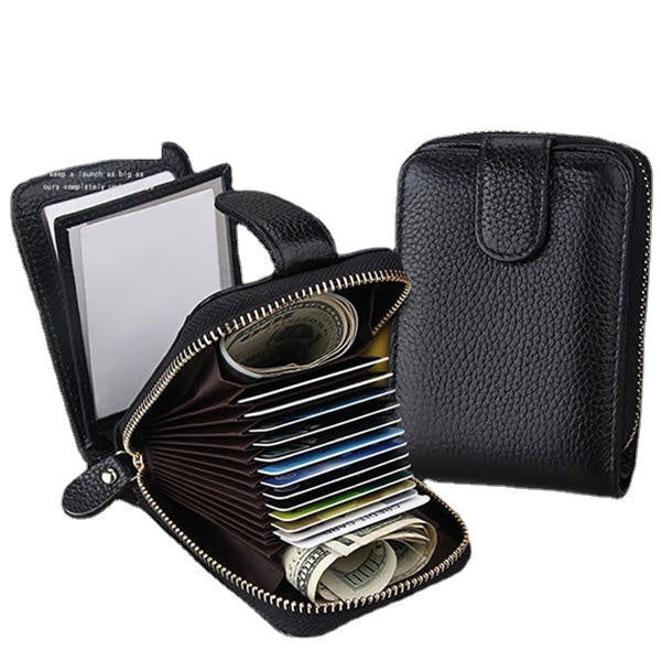 Women Genuine Leather Card Holder Men Portable Short Wallets Purse Zipper Case