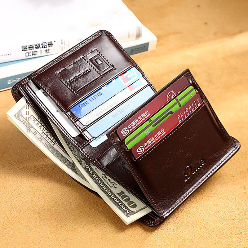 Men Genuine Leather Retro Bifold Thick RFID Anti-theft Card Holder Coin Purse Money Clip Cowhide Wallet